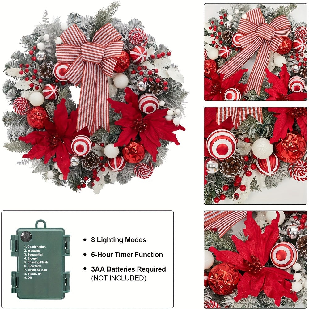24in - PRE-LIT FRONT DOOR CHRISTMAS WREATHS WITH 20 LED LIGHTS