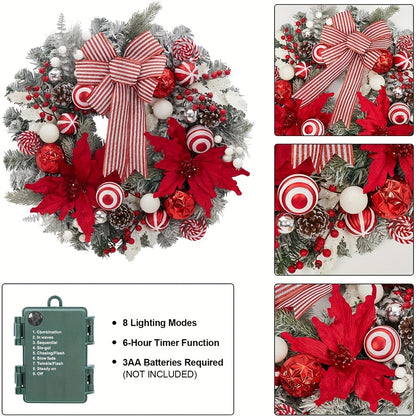 24in - PRE-LIT FRONT DOOR CHRISTMAS WREATHS WITH 20 LED LIGHTS