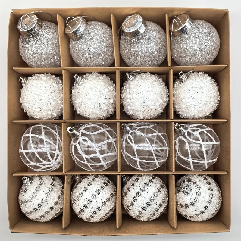 16pcs, 2.36in - CHAMPAGNE PLASTIC CHRISTMAS ORNAMENT DECORATIONS