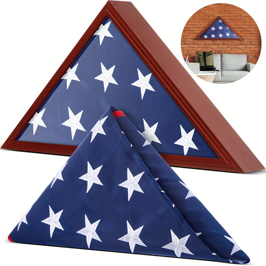5ft x 9.5ft - FOLDED AMERICAN BURIAL FLAG W/DISPLAY CASE
