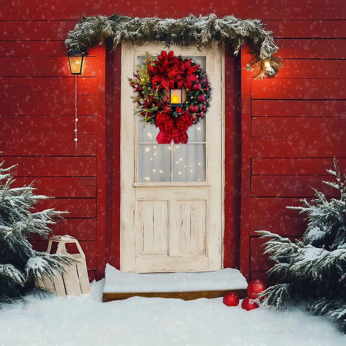 LARGE ARTIFICIAL GLOWING CHRISTMAS FRONT DOOR WREATH