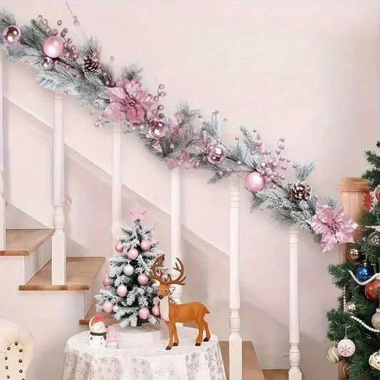 71In - EXTRA LONG ELEGANT PINK/WHITE/GREEN CHRISTMAS WREATH