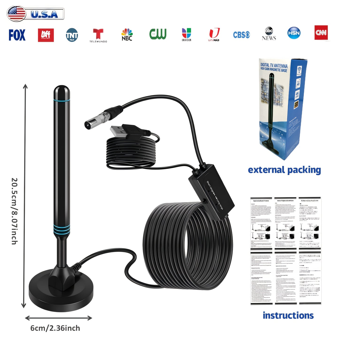 1000-MILE ACCEPTANCE RANGE DIGITAL TV ANTENNA, EASY INSTALL
