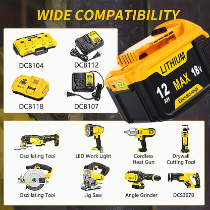 2-Pack, 20V MAX, 12.0Ah - REPLACEMENT LITHIUM-ION BATTERY FOR DEWALT POWER TOOL