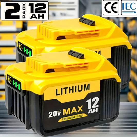 2-Pack  20V, 12.0Ahm REPLACEMENT LITHIUM-ION MAX BATTERIES DEWALT COMPATIBLE