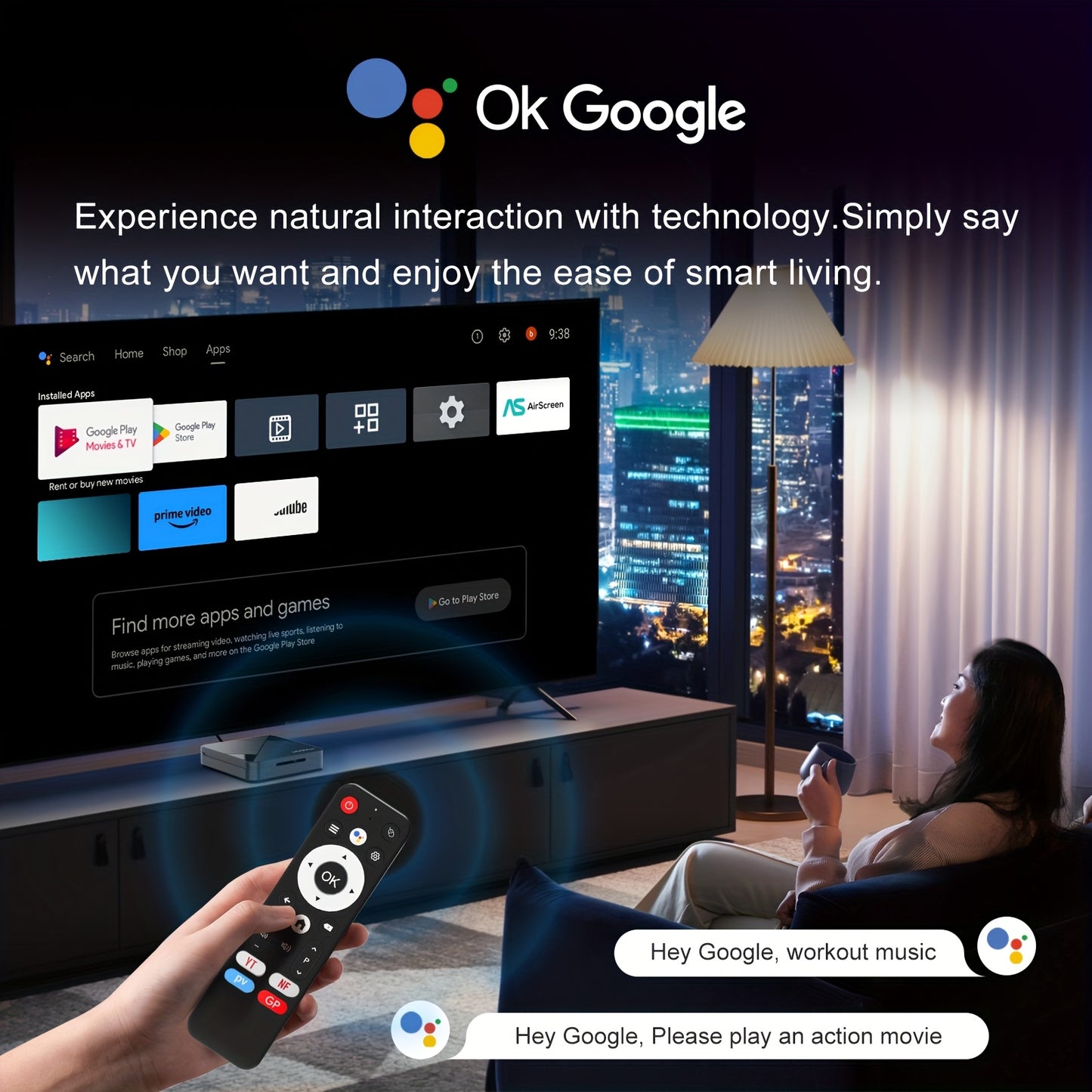 ANDROID 14.0 SMART TV BOX WIRELESS GOOGLE VOICE ASSISTANT