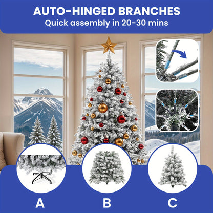 9ft - SNOW FLOCKED ARTIFICIAL CHRISTMAS TREE w/2,094 BRANCH TIPS