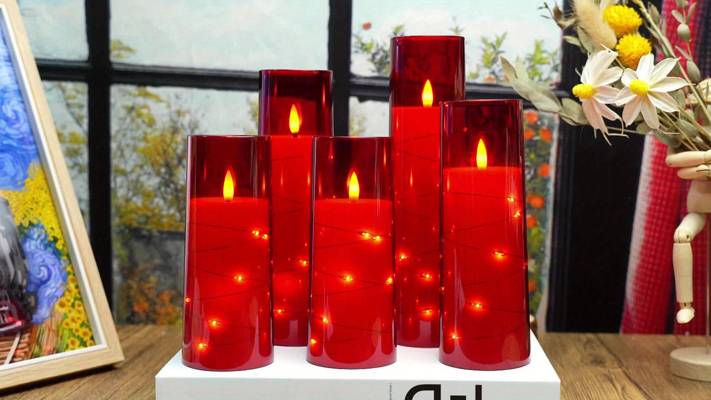 BATTERY OPERATED LED FLAMELESS CANDLE, EMBEDDED STAR STRING