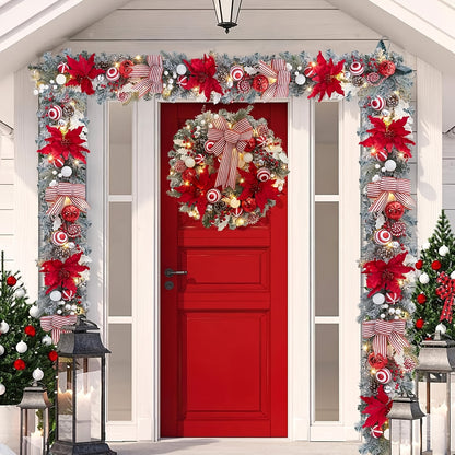 24in - PRE-LIT FRONT DOOR CHRISTMAS WREATHS WITH 20 LED LIGHTS