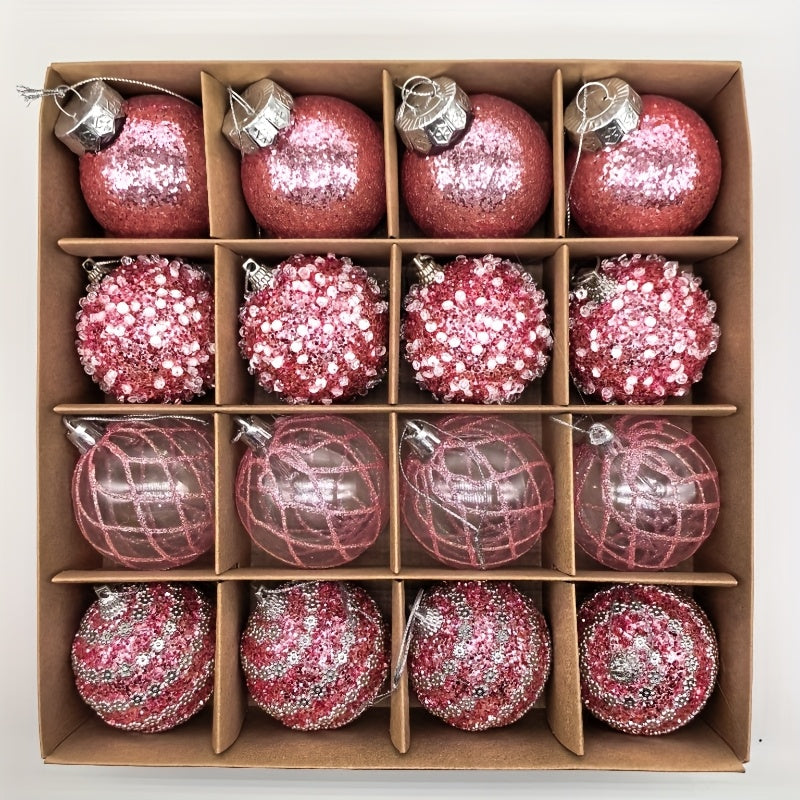 16pcs, 2.36in - CHAMPAGNE PLASTIC CHRISTMAS ORNAMENT DECORATIONS