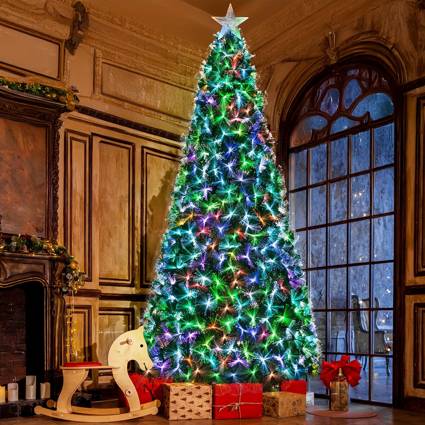 6ft/8ft/9ft/10ft - PRE-LIT FIBER OPTIC ARTIFICIAL SPRUCE CHRISTMAS TREE