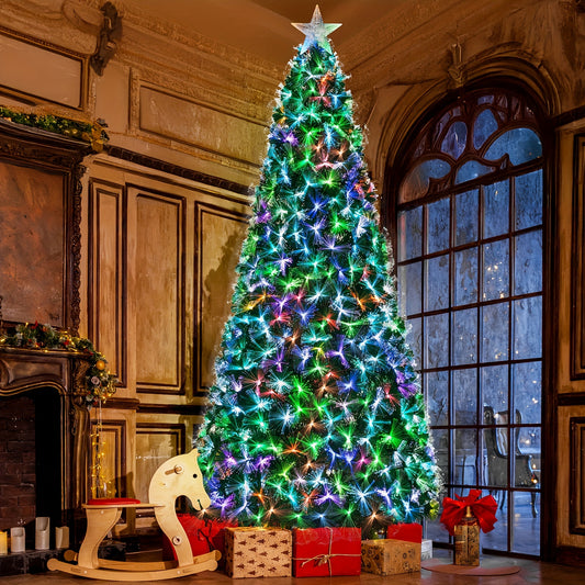 6ft/8ft/9ft/10ft - PRE-LIT FIBER OPTIC ARTIFICIAL SPRUCE CHRISTMAS TREE