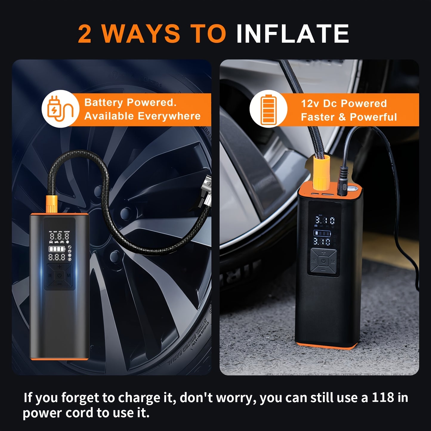 150 PSI - PORTABLE CORDLESS AIR COMPRESSOR TIRE INFLATOR