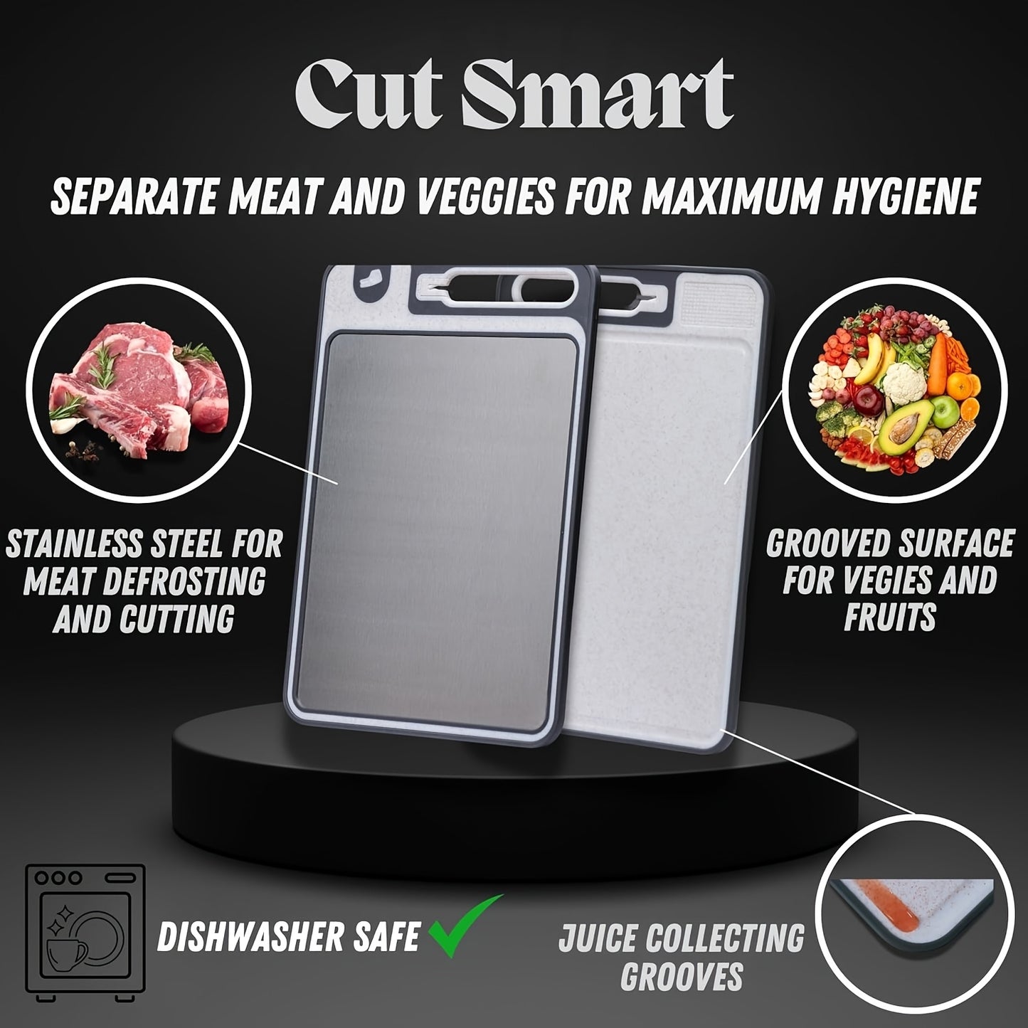1pc - DUAL SIDED STAINLESS STEEL CUTTING BOARDS W/BUILT-IN SHARPENER